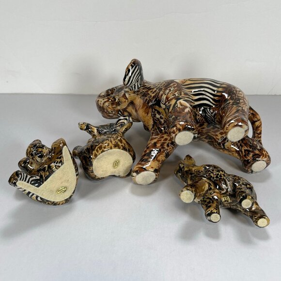 Elephant Family Figurine Set Patchwork Safari La Vie Trunk Up Decor - Picture 8 of 9